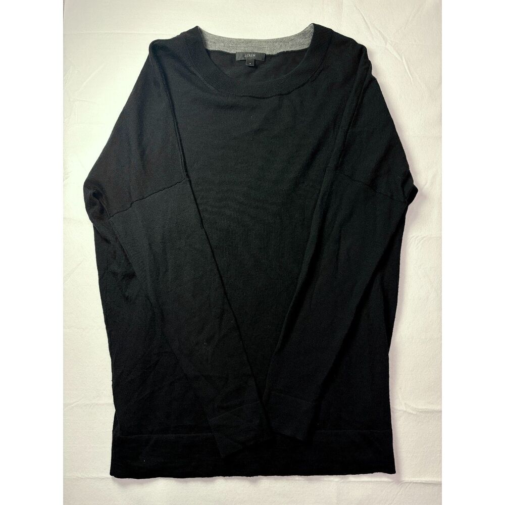 J.Crew Womens Small Black Fine Knit Crewneck Sweater Oversized Long Sleeve
